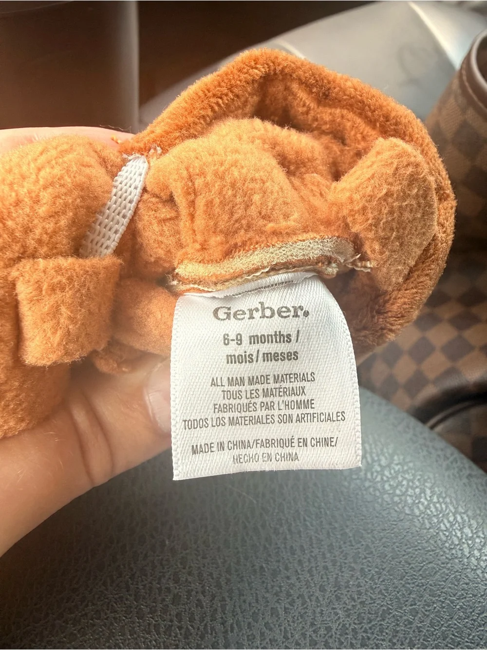 Gerber Toddler Plush Bear Slippers in Rust Orange